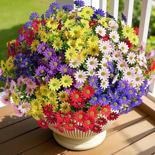 Alupssuc 40 Bundles Artificial Daisies Flowers Fake Silk Plant for Indoor Outdoor Decor, UV Resistant No Fade Faux Spring Flowers for Garden, Porch & Patio Decoration,Mixed 5 Colors