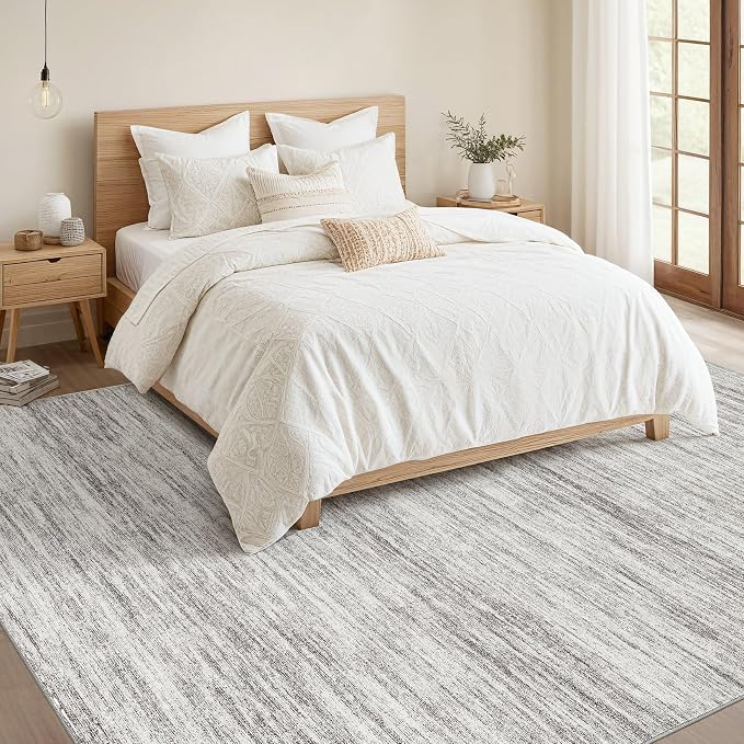 Nakagishi 9x12 Area Rugs Living Room: Washable Large Vintage Rug Neutral Non-Slip Soft Stain Resistant Indoor Carpet for Bedroom Nursery Dining Room Office Playroom - Grey-01