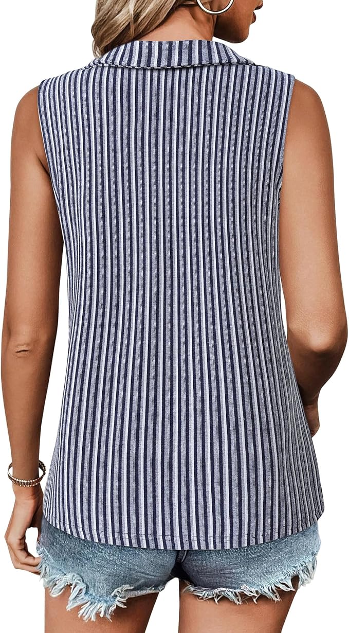 Vivilli Womens Ribbed Tank Top Zipper V Neck Dressy Casual Blouses Sleeveless Camisole Tops Work Tank Polo Shirts