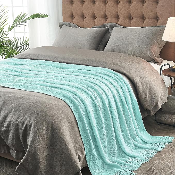 inhand Mint Green Knitted Throw Blanket for Couch and Bed, 50"x60" | Soft Living Room Home Decor Knitted Blanket with Tassel, Outdoor Lightweight Breathable , Farmhouse Warm Woven Decorative