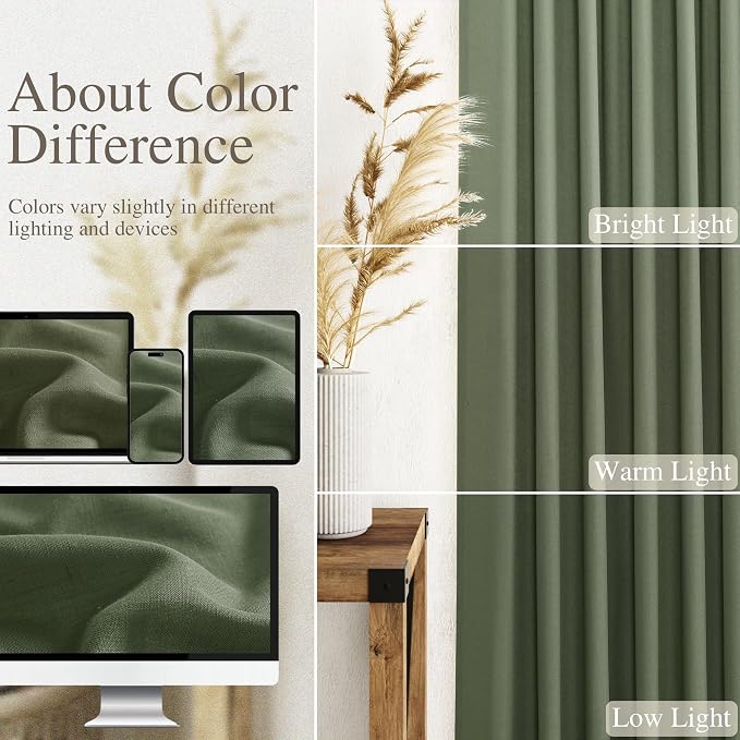 Nanspring Forest Green Linen Curtains 63 Inch Length for Living Room Light Filtering Semi Sheer Curtain Back Tab and Rod Pocket Wabi Sabi Boho Decor Luxury Drapes for Bedroom Office 52x63, 2 Panels