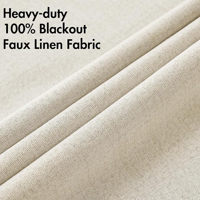 MIULEE 100% Blackout Linen Textured Curtains for Bedroom Solid Thermal Insulated Light Ivory Grommet Room Darkening Curtains & Drapes Luxury Decor for Living Room 52 x 54 Inch (2 Panels)