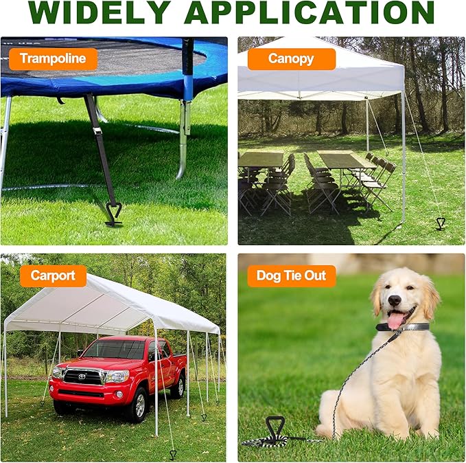 Eurmax USA 4 Pack Heavy Duty Ground Stakes,Industrial Grade Spiral Steel Screw-In Trampoline Anchors with 4 Reinforced Straps,High Wind Stabilizing Kit for Dog Tie-Out,Canopies,Sheds,Swing Sets,Orange