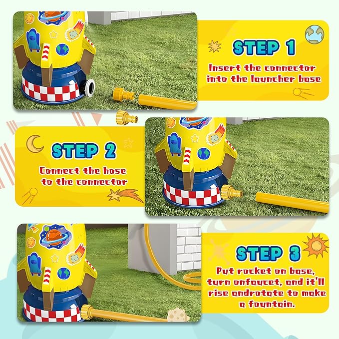 Water Rocket Sprinkler for Kids, Outdoor Summer Launcher Toy, Fun Backyard Sprinkler for Lawn Garden Play, Great Gift for Toddlers Boys Girls Ages 3-12 Years Old