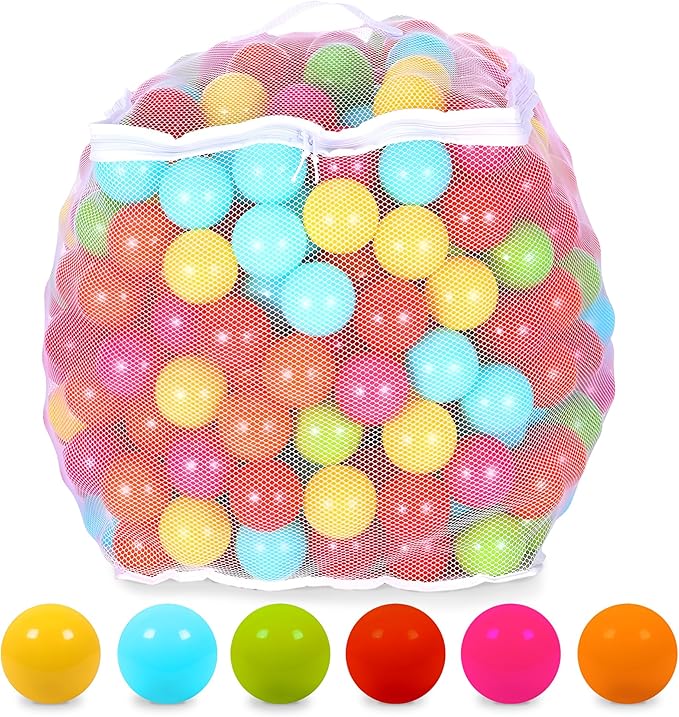 BalanceFrom Play Pit Balls Toy Set for Kids with Mesh Bag, Rainbow or Pastel Colors – Crush-Proof Plastic for Ball Pits, Playhouses, Bounce Houses, Pools, Tents, and Birthday Parties