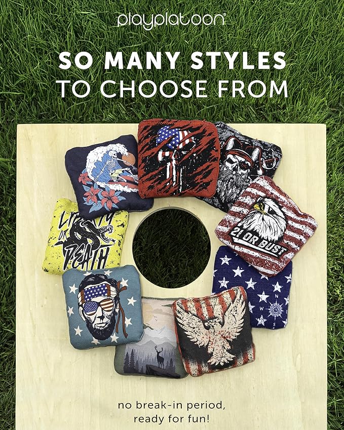 Play Platoon Pro Cornhole Bags Set of 8 - Professional Dual Sided Slick and Sticky Side Competition Corn Hole Bags - Tournament Series