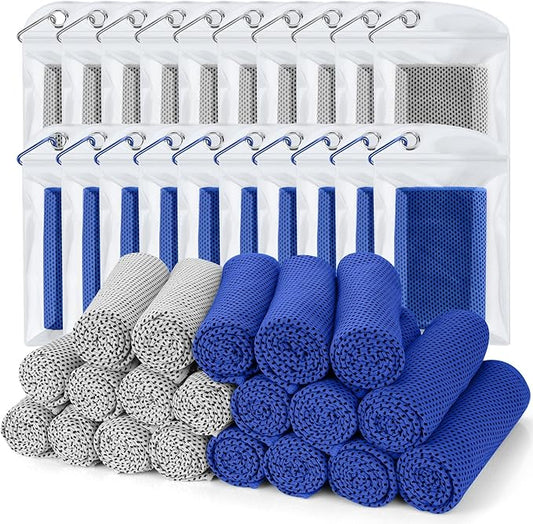 Cooling Towel (Pack of 20, 40"x12") with Pouches for Sports, Workout, Fitness, Gym, Yoga, Golf, Pilates, Travel, Camping & More