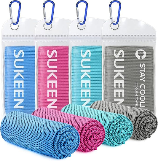 Sukeen 4 Pack Cooling Towels for Hot Weather 40"x12", Gym Towels for Men and Women, Soft Breathable Workout Towels for Yoga, Running, Sport, & More