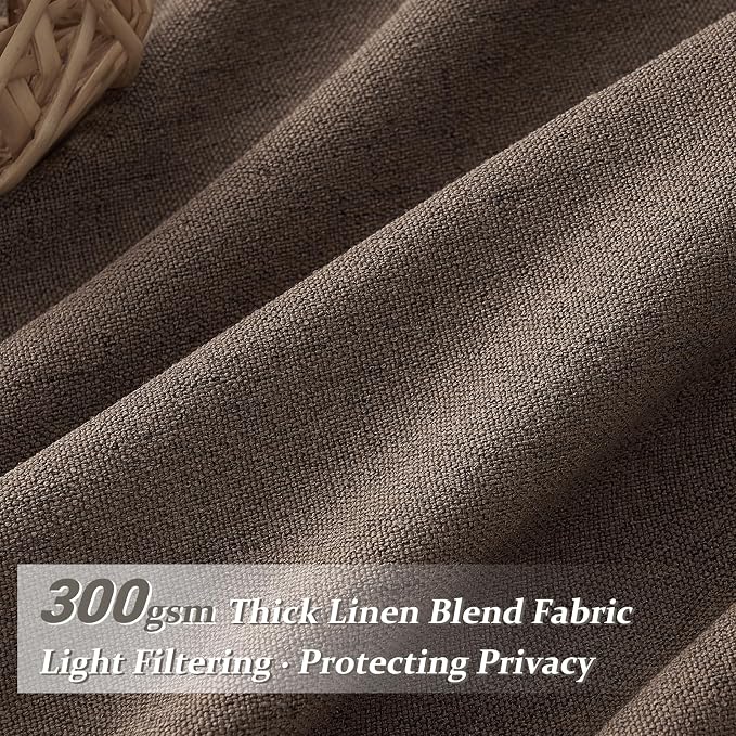 Pinch Pleated Dark Brown Semi Sheer Curtains 84 Inches Long for Living Room, Memory Trained Thick Linen Farmhouse Windows Drapes Light Filtering Privacy Bedroom Curtain 84 Inch Length 2 Panels Set
