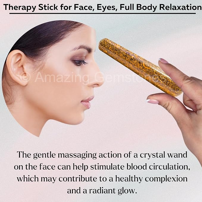 Amazing Gemstone Mariyam Jasper Crystal Wand Massage Stick - Pelvic Wand Gua Sha for Adults - Crystals and Healing Stones Massage Wands for Adults Gifts (Smooth)
