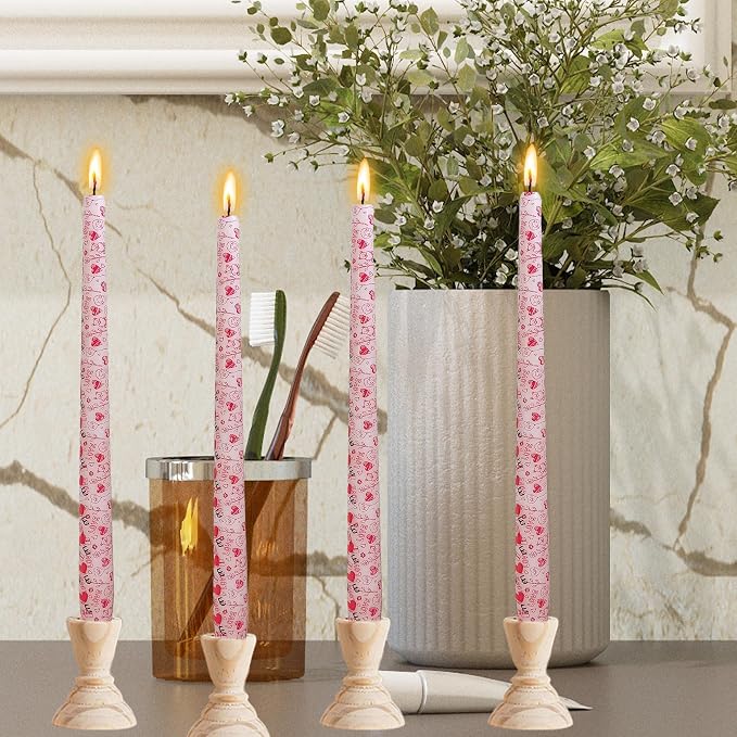 10 inch Long Candle Blue Quicksand Taper Candles Printed Candlestick Handmade Unscented Taper Candle 4 Pack Smokeless Tapered Candles for Home Dinner Wedding Holiday