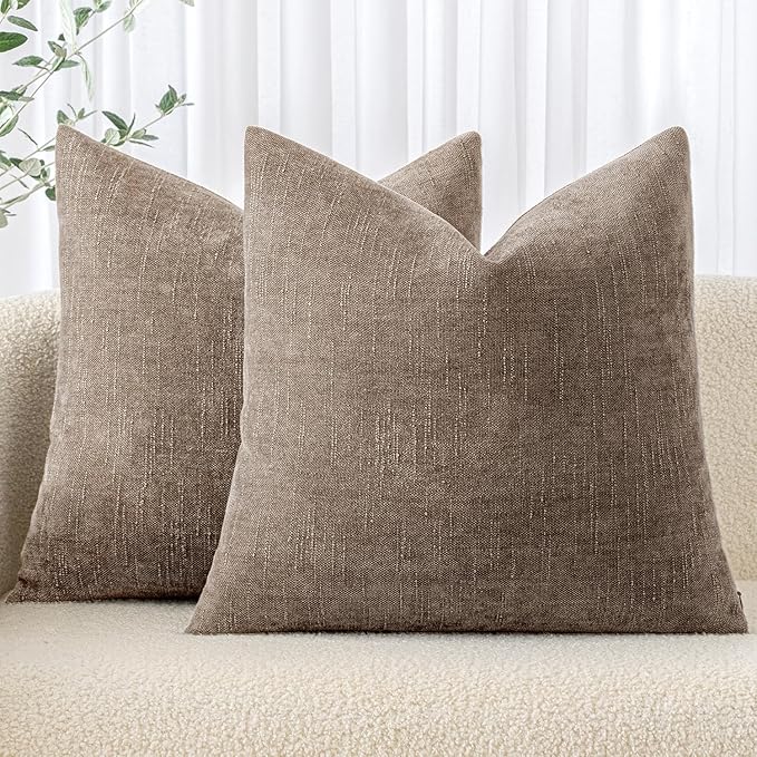 MIULEE Textured Chenille Throw Pillow Covers 18x18 Inch Taupe Grey | Pack of 2 Decorative Soft Throw Pillows, Solid Textured Cushion Covers, Modern Home Decor for Couch Sofa Bedroom Living Room