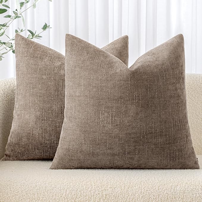 MIULEE Textured Chenille Throw Pillow Covers 22x22 Inch Taupe Grey | Pack of 2 Decorative Soft Throw Pillows, Solid Textured Cushion Covers, Modern Home Decor for Couch Sofa Bedroom Living Room
