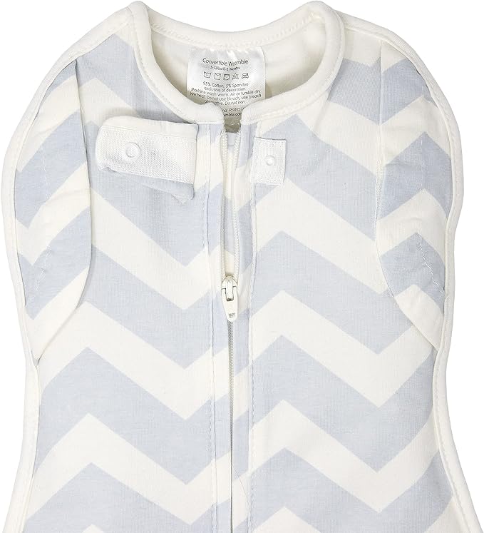 Woombie Convertible Baby Swaddle Blanket, Converts to Wearable Blanket for Babies Up to 3 Months, Blue Chevron, 5-13 lbs