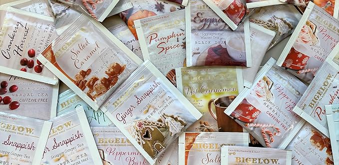 Bigelow Tea Seasonal Tea 6 Flavor Variety Pack, Mixed Caffeinated and Caffeine Free, 18 Count Pack of 6, 108 Total Tea Bags