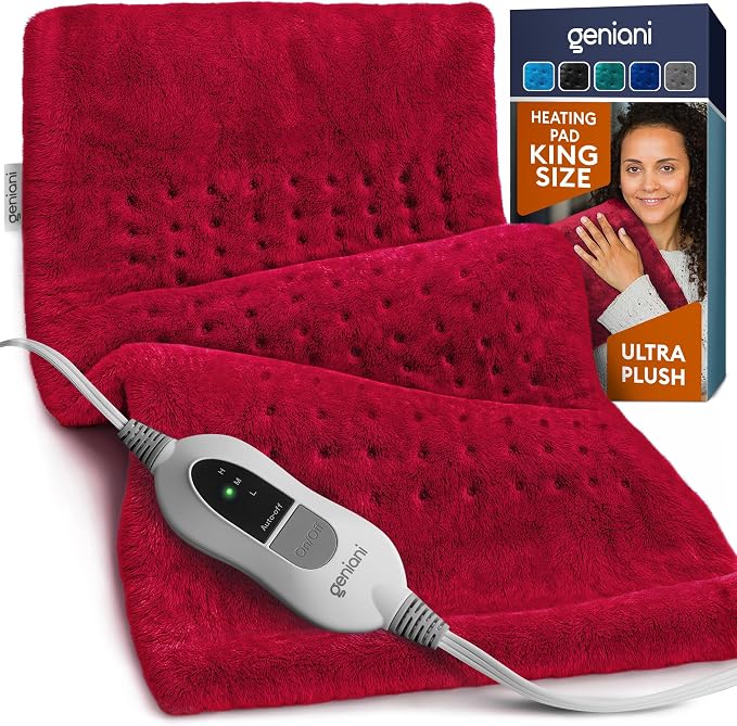 GENIANI Electric Heating Pad for Back Pain & Cramps Relief, Electric Throw, Self Care Gifts for Women, Heating Pad for Neck & Shoulder, Machine Washable Microplush, Auto Shut Off (12×24" Viva Magenta)