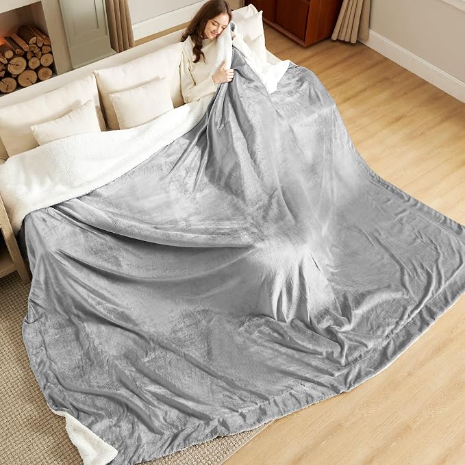 Bedsure GentleSoft Sherpa Fleece Cal King Blankets for Bed, Non-Heated, Thick and Warm Oversized Throw for Women and Men, Soft Fuzzy Plush Large Blanket for Winter, Light Grey, 112x98 Inches