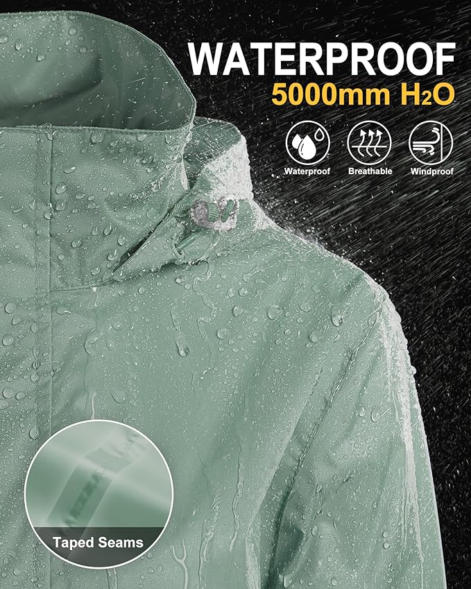 33,000ft Women's Rain Jacket Waterproof Lightweight Packable Raincoat with Hood for Golf Hiking Travel Windbreaker