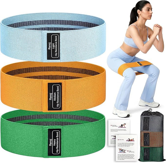 Renoj Resistance Bands for Working Out: 3-Set Professional Exercise Bands for Pilates, Yoga, Home Gym, Booty, Leg Training | Heavy/Medium/Light Fabric Loops for Women Men