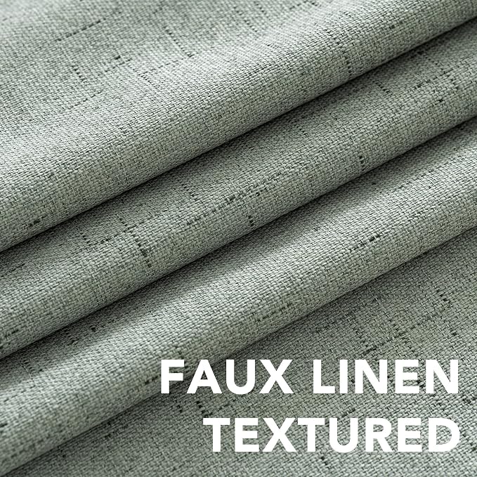 H.VERSAILTEX Linen Curtains 100% Blackout Curtains for Bedroom 102 inch Long Full Light Blocking Nature Linen Blended Window Curtains for Living Room Nickel Grommet (2 Panels, Green Bay)