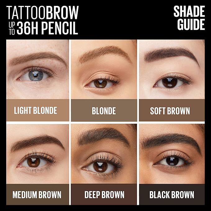 Maybelline TattooStudio Waterproof Eyebrow Pencil, Sharpenable, Longwear, Long Lasting, Pigmented Eyebrow Pencil for Defined Brows, Black Brown, 1 Count