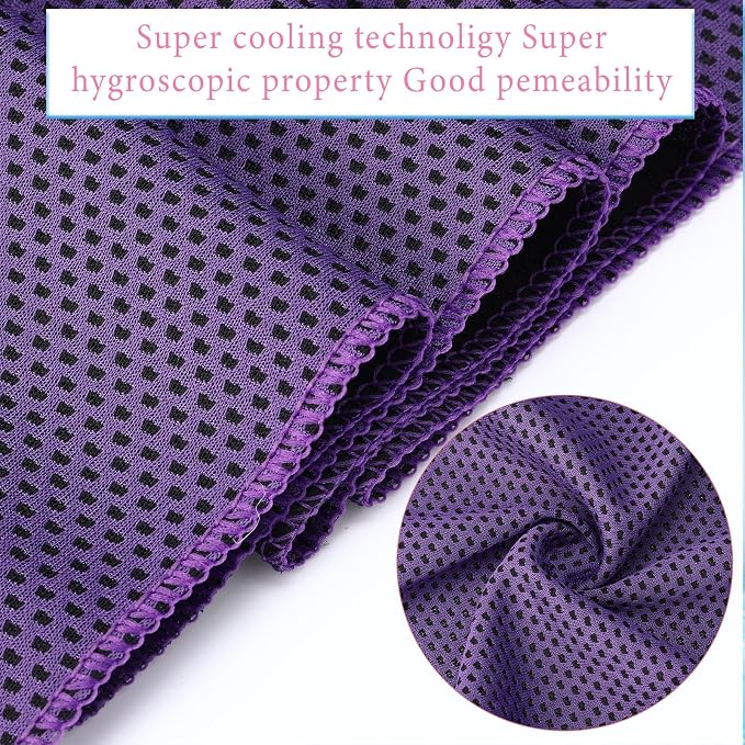 Honoson 10 Pcs Cooling Towels for Neck and Face, 47"x12" Sports Breathable Ice Towels Microfiber Chilly Sweat Rags with Portable Bottle for Gym Golf Athletes Yoga Workout Hot Weather (Purple)