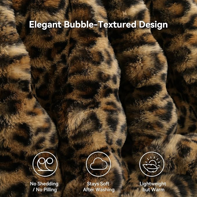 Faux Fur Throw for Couch - Leopard Brown Bubble Blanket 60"x80" | Fluffy Plush Fuzzy Cheetah Throw for Sofa & Bed, Super Soft Cozy Comfrt Blanket,Luxury Aesthetic Leopard Decor Gift for Women