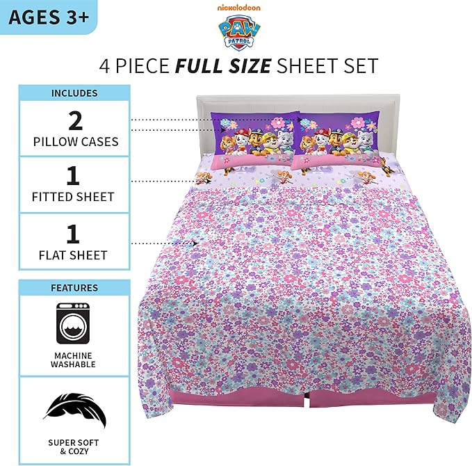Franco Kids Bedding Super Soft Microfiber Sheet Set, Full, Paw Patrol Girls