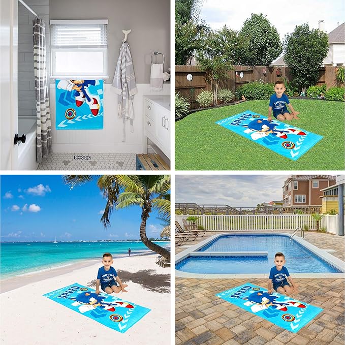 Franco Sonic The Hedgehog Recycled Polyester Beach Towel, 58 in x 28 in, Ready to Run Pattern