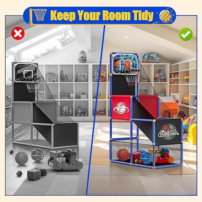 Kids Arcade Basketball Hoop with 4 Balls , Indoor Outdoor Single Shot Basketball Game for Toddler,Carnival Games Sport Toys Gifts for Boys Girls Ages 3-8 Years Old,Ideal for Competition,Pump Included