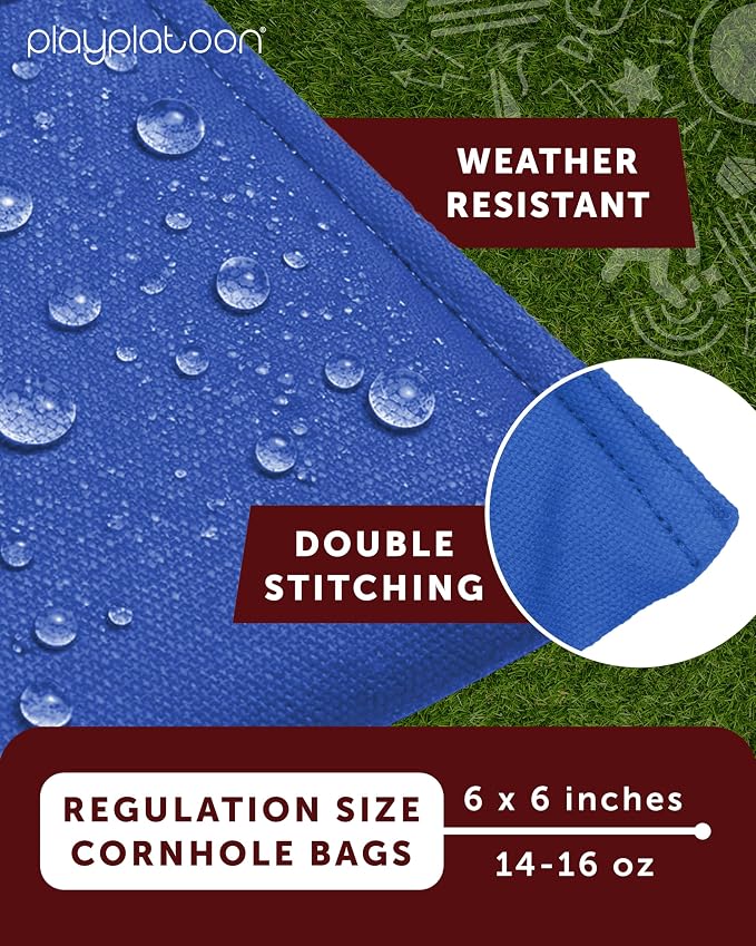 Play Platoon Cornhole Bags Weather Resistant- Set of 8 Regulation Bean Bags for Tossing- Official Professional Size & Weight Corn Hole Bags Two Color All Weather Cornhole Beans Bag Set with Tote Bag