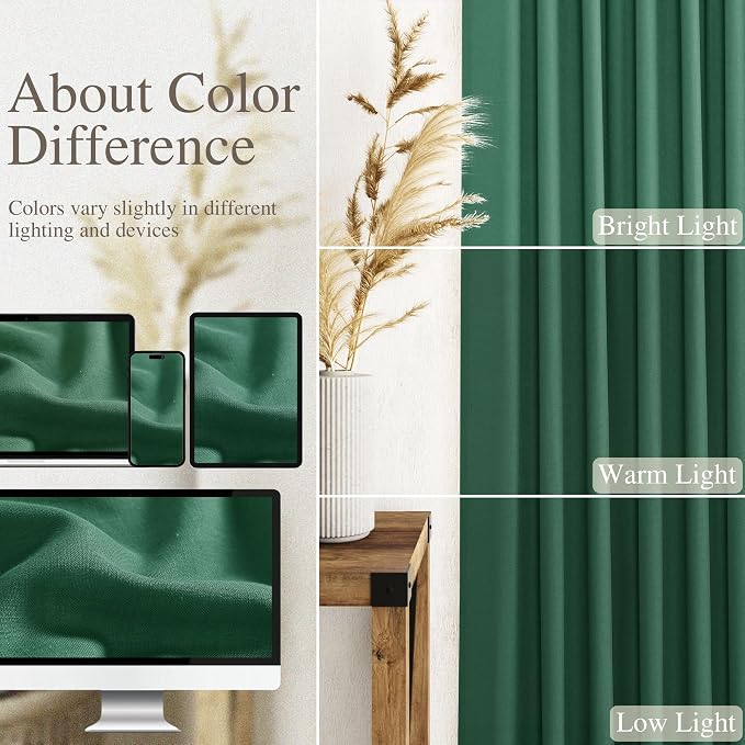 Dark Green Linen Curtains for Living Room 63 Inches Long 2 Panel Set Light Filtering Linen Drapes for Kitchen Windows Rod Pocket Back Tab Short See Through Curtain Country Farmhouse Decor 52x63