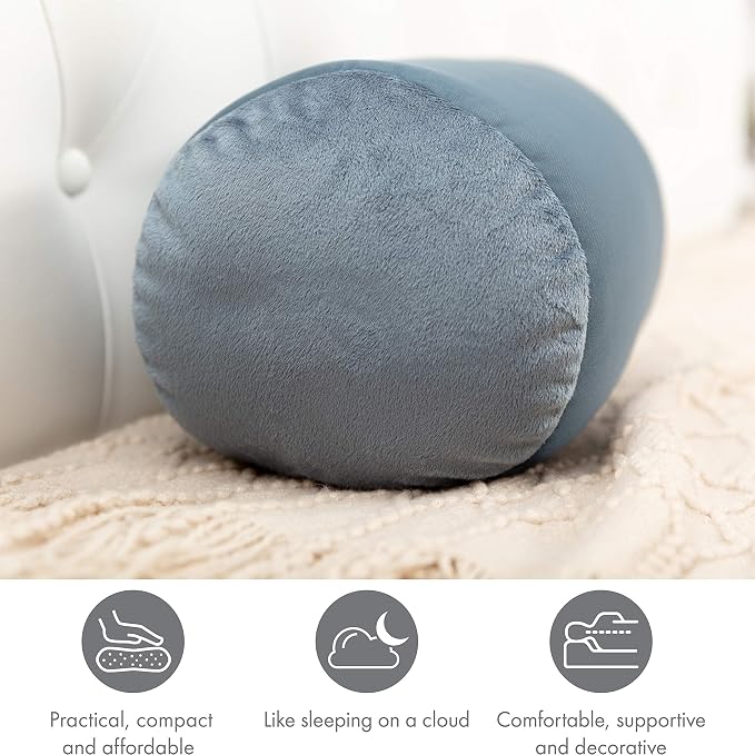 Microbead Bolster Neck Roll Pillow, Gently Body, Head, Neck & Shoulders No Pain Rest, Relax Sleep - Silky Feel Prevent Wrinkles & Hair Breakage - Lightweight Cylinder Tube, 14" x 8", Dark Slate Grey