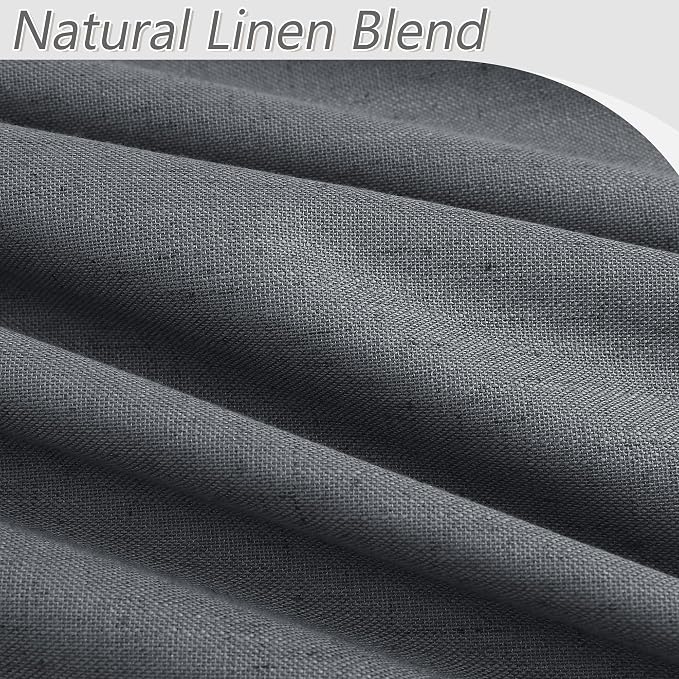 Guken 100% Blackout Curtains 90 Inch Length 2 Panels Set for Living Room Bedroom Back Tab Thermal Insulated Black Out Linen Drapes Room Darkening Blazer Grey,52x90