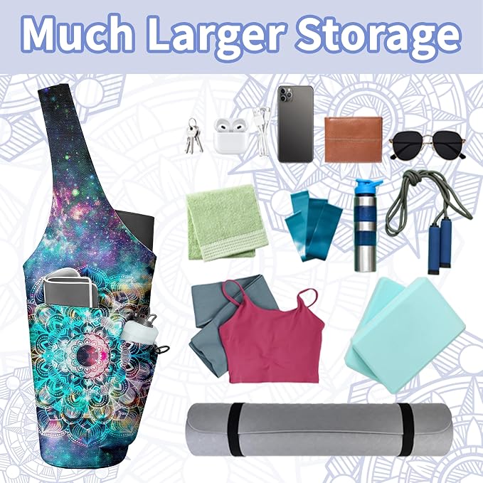 Yoga Bag for Women, Large Yoga Mat Bag Tote Carrier with Wet Dry Pocket, Water Bottle Holder & Adjustable Strap, Fits 1/2" Thick Yoga Mat for Gym, Pilates, Travel, Work