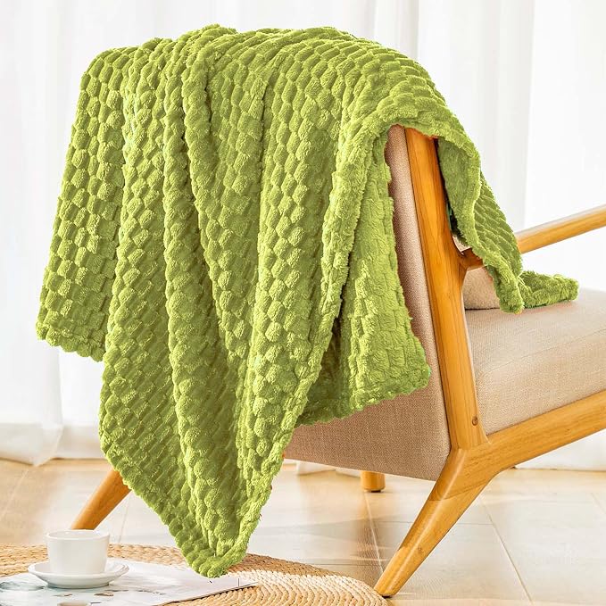 Bnuitland Flannel Throw Blanket, 300 GSM Fleece Cozy Warm Soft Home Decor Lightweight Bed Sofa Blanket for Adults, Suitable for All Seasons(Fruit Green,50X71 inches with Pillow Cover)