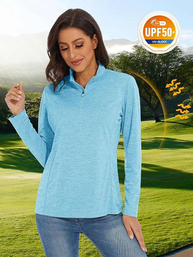 MAGCOMSEN Women's UPF 50+ Sun Shirts Long Sleeve 1/4 Zip Pullover Quick Dry Workout Hiking Tops Running Athletic Shirts