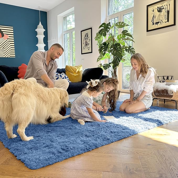 OLANLY 6x9 Machine Washable Large Area Rugs for Living Room, Bedroom, Soft Fluffy Shaggy Bedside Rug, Indoor Floor Carpet for Kids Girls and Boys, Dorms, Nursery, Home Decor Aesthetic, Blue