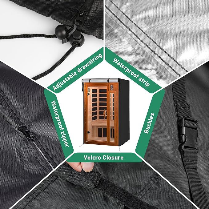 Outdoor 3-Person Sauna Cover, 420D Waterproof Sauna's Cover Compatible with SunRay Grandby Infrared Sauna with Ceramic Heaters,(Black) (69"W×47"D×87"H)
