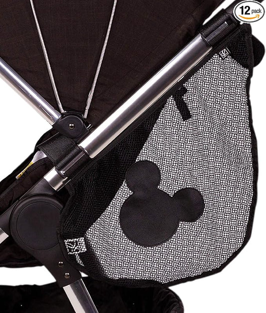 J.L. Childress Disney Baby Side Sling Stroller Cargo Net - Stroller Organizer Attachment for Storage,Mesh Bag for Baby Accessories,Universal Fit - Mickey,Black,(Pack of 12)