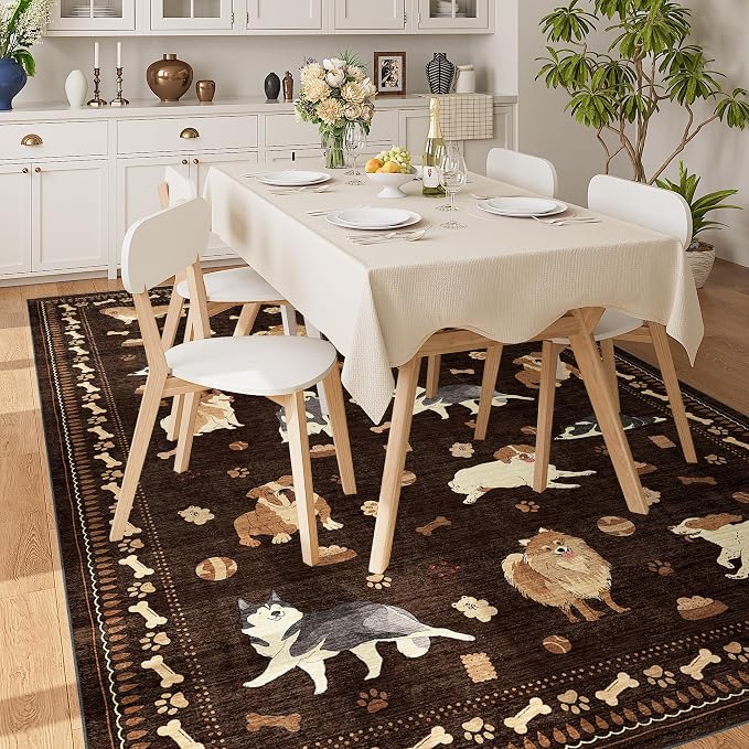 DUKINO 6x9 Washable Dog Area Rug for Living Room Non Slip, Brown | Non-Shedding, Stain Resistant, Soft Animal Carpet for Bedroom Kids Playroom Nursery Dining Room Farmhouse, Pet & Kid Friendly