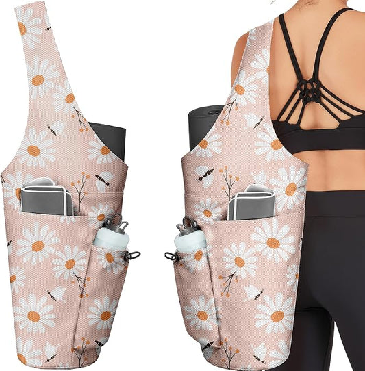 Yoga Bag for Women, Large Yoga Mat Bag Tote Carrier with Wet Dry Pocket, Water Bottle Holder & Adjustable Strap, Fits 1/2" Thick Yoga Mat for Gym, Pilates, Travel, Work