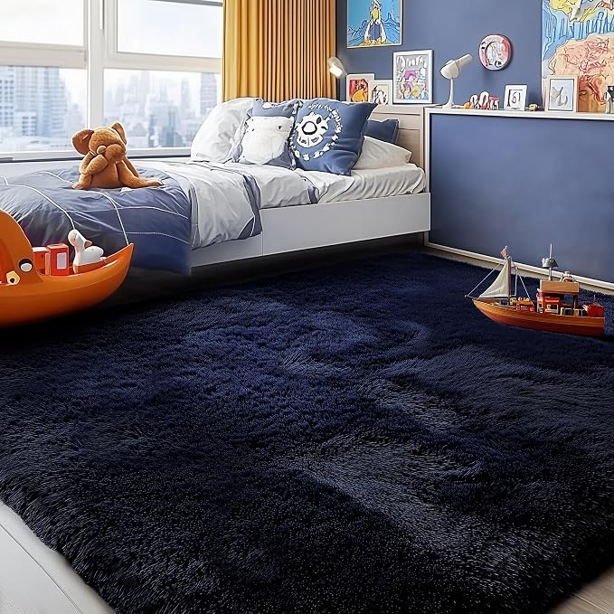 PAGISOFE Dark Navy Blue Rugs for Living Room 5x8 Ft, Plush Area Rugs for Bedroom, Non-Shedding, Indoor Furry Floor Rugs for Nursery Playroom, Shag Carpet for Kids Room Decor Aesthetic, Dark Blue