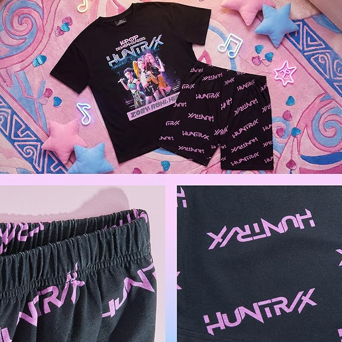KPop Demon Hunters Officially Licensed 2-Pc Pajamas Set Girls, 5–14 Yrs, Soft PJs Lounge Set T Shirt Shorts, Gifts for Girls