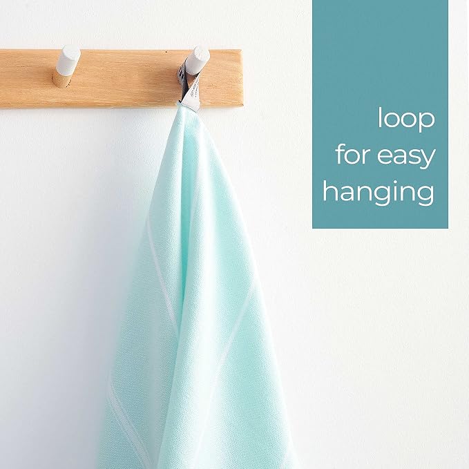 Cacala 100% Turkish Cotton Kitchen Tea Towels, Highly Absorbent Luxury Soft Quick Drying Dish Towel with Hanging Loop for Gym, Yoga, Bath, Sports, Cleaning and Kitchen (23 x 36), Aquamarine
