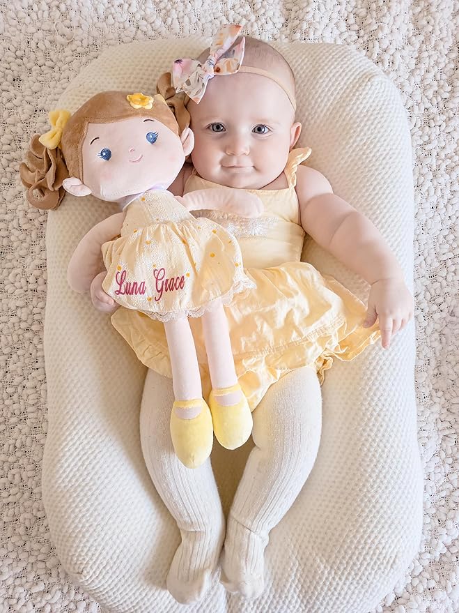 Soft Baby Doll Toys (16''), My First Baby Rag Doll for 1 Year-Old Girl Birthday Gift, Christmas Plush Toys Gift for Toddler Kids Infants-Daydream-Daisy-Girl-Yellow