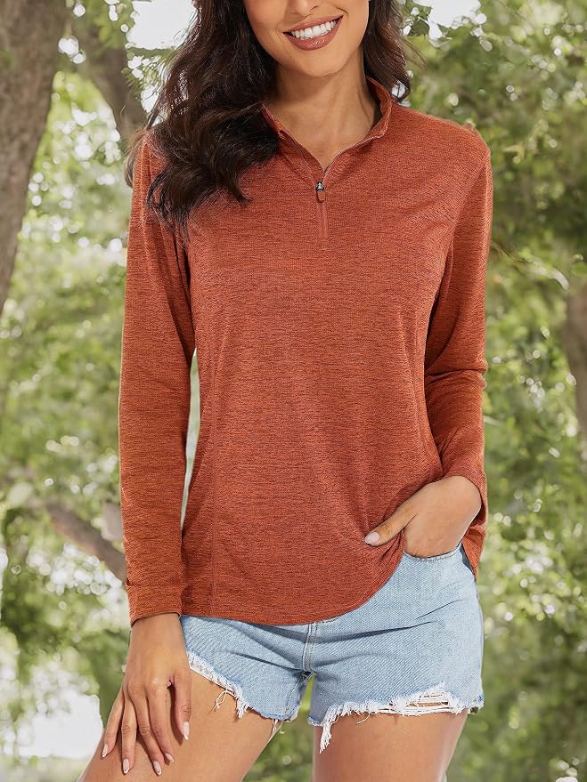 MAGCOMSEN Women's UPF 50+ Sun Shirts Long Sleeve 1/4 Zip Pullover Quick Dry Workout Hiking Tops Running Athletic Shirts