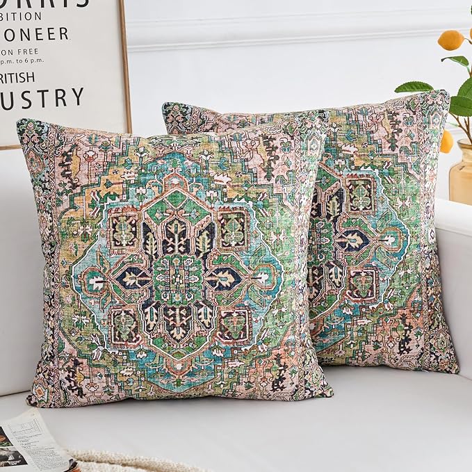 Boho Throw Pillow Covers 26x26 inch Set of 2,Boho Vintage Carpet Pattern Antique Ethnic Decor Double Sided Pattern Cushion Cover Soft Pillow Case Living Sofa Room Bed Square Pillow Cover