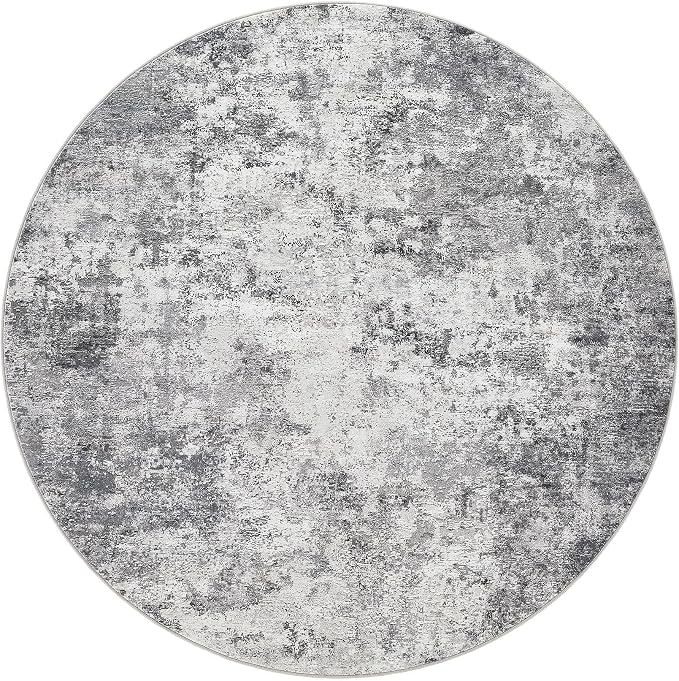 UERMEI 5ft Round Area Rug Living Room Rugs - 5x5 Washable Neutral Modern Abstract Soft Thin Rug Indoor Floor No Slip Rug Carpet for Bedroom Under Dining Table Home Office Decor - Grey