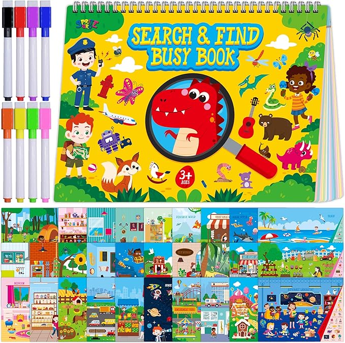 Search & Find Book, 30 Different Themes 32 Pages Activities Book, Montessori Learning Toy Educational Game Autism Sensory Toys for Preschool Girls and Boys Ages 3, 4, 5, 6